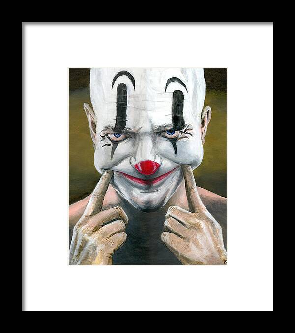 Clown Framed Print featuring the painting Put on a Happy Face by Matthew Mezo