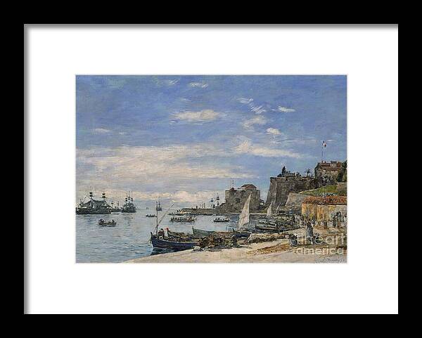 Quay At Villefranche 1892 Eugne Louis Boudin (french Framed Print featuring the painting Quay at Villefranche by MotionAge Designs