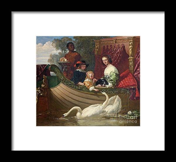 Frederick Goodall - Queen Henrietta Maria And Her Children 1852 Framed Print featuring the painting Queen Henrietta Maria and her Children by MotionAge Designs