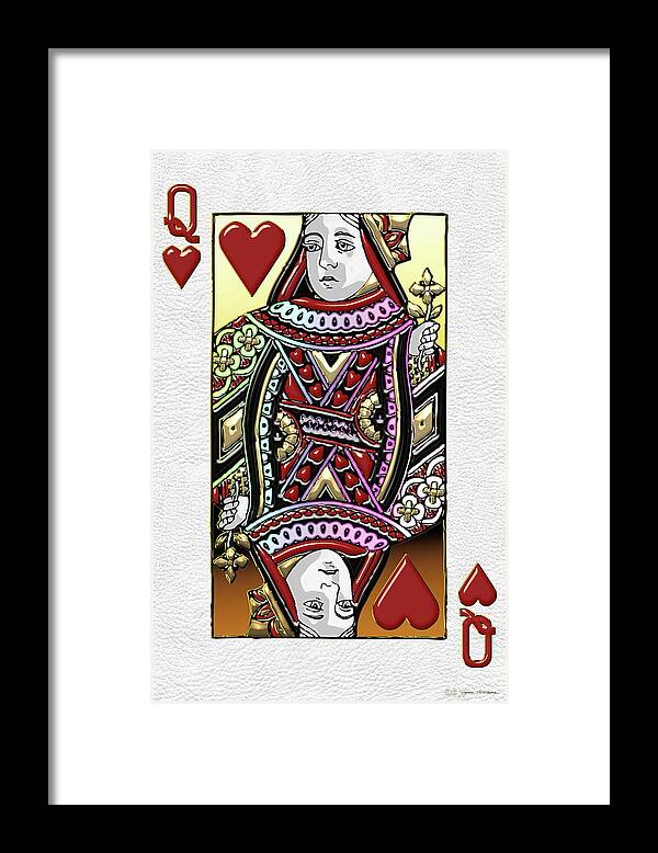'gamble' Collection By Serge Averbukh Framed Print featuring the digital art Queen of Hearts over White Leather by Serge Averbukh