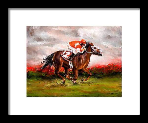 Horse Racing Framed Print featuring the painting Quest For The Win - Horse Racing Art by Lourry Legarde