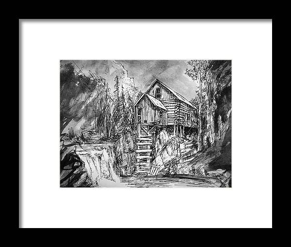 Crystal Mill Framed Print featuring the drawing Quick Sketch - Crystal Mill by Aaron Spong