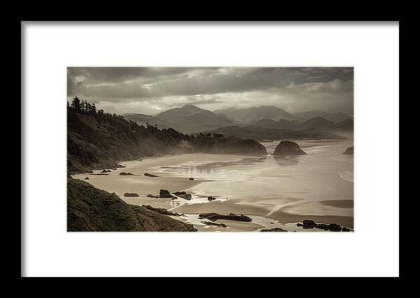 Cannon Beach Framed Print featuring the photograph Quiet Along the Beach by Don Schwartz