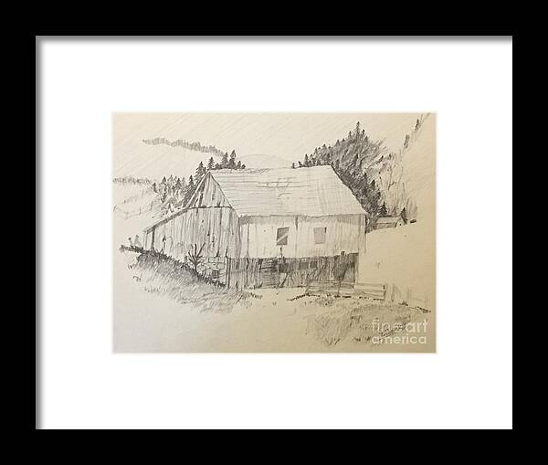 Barn Framed Print featuring the drawing Quiet Barn by Thomas Janos