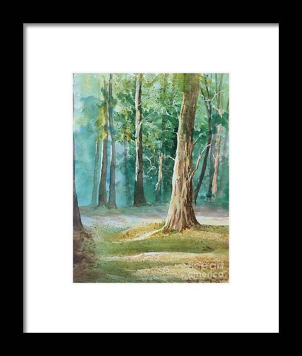 Watercolor Painting Of A Forest. Framed Print featuring the painting Quiet Forest by Watercolor Meditations