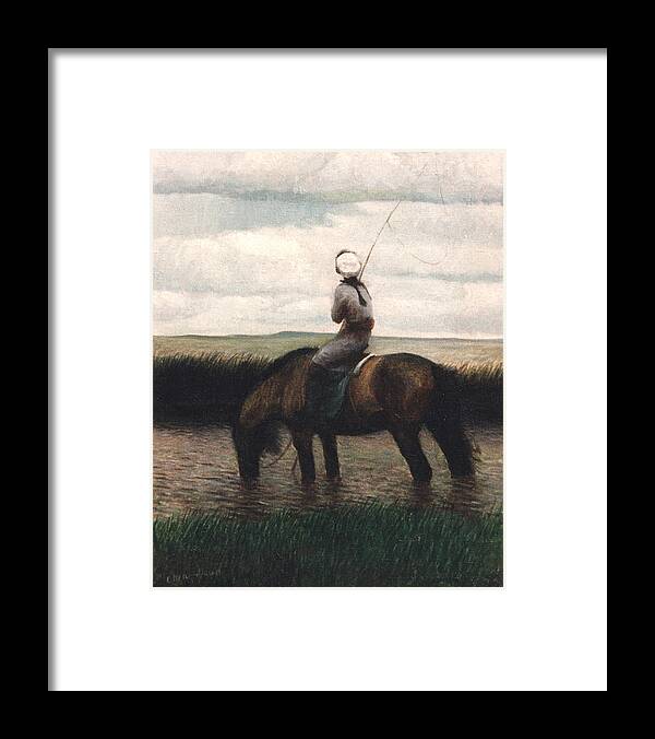 Oil Painting Framed Print featuring the painting Quiet Nailing Rivulet by Ji-qun Chen