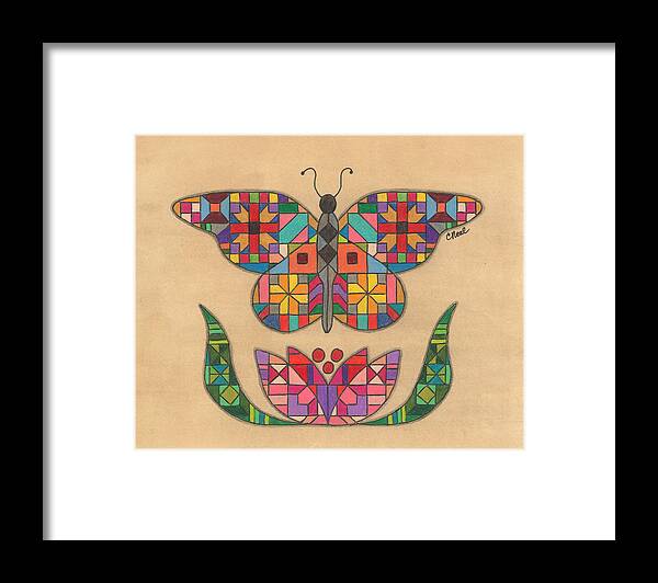 Butterfly Framed Print featuring the drawing Quilted Butterfly by Carol Neal