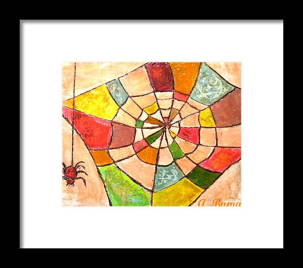 Mixed Media Framed Print featuring the painting Quilted Web by Angelique Bowman