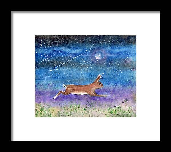 Rabbit Framed Print featuring the painting Rabbit Crossing The Galaxy by Doris Blessington