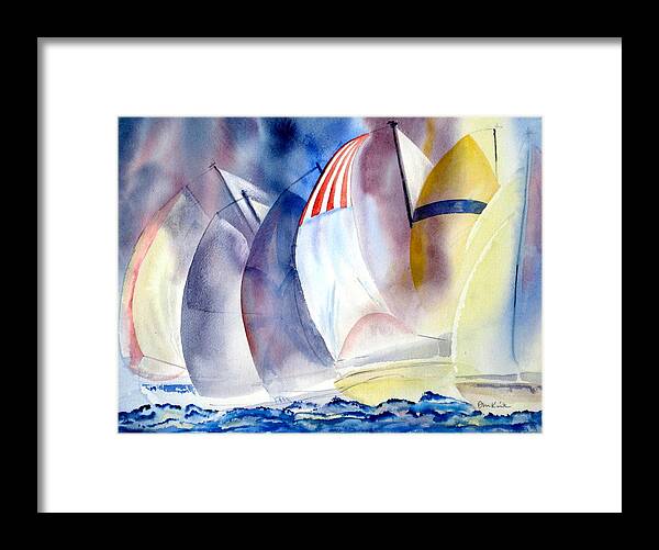 Sailing Framed Print featuring the painting Race for the Mark by Diane Kirk