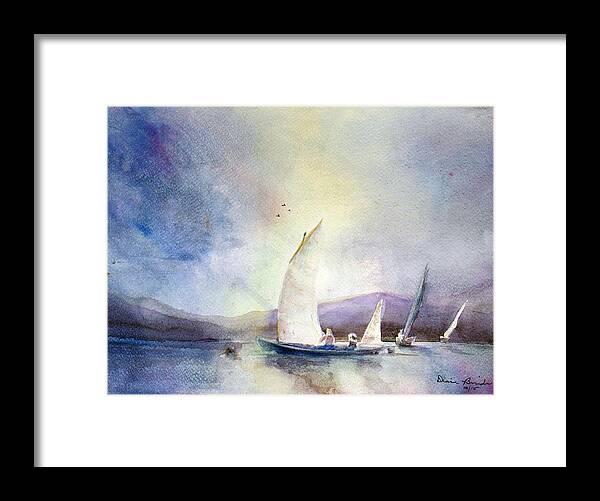 Sailboats Framed Print featuring the painting Racing the Storm by Diane Binder