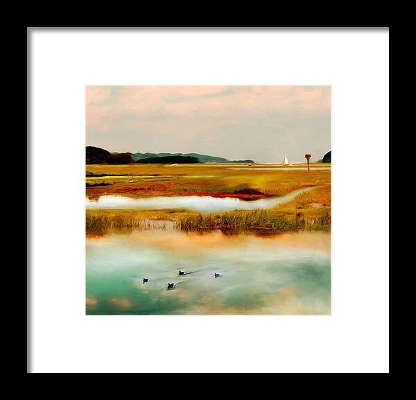 Essex River Framed Print featuring the painting Racing the Tide by Sand And Chi