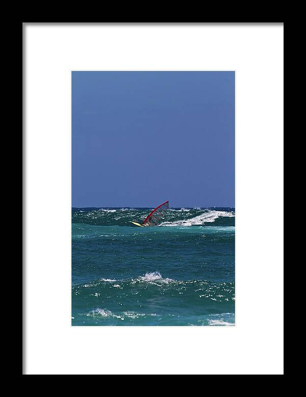 Wind Surfer Framed Print featuring the photograph Racing the Wave by Roger Mullenhour