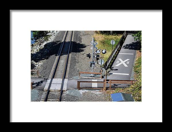 Railroad Crossing Framed Print featuring the photograph Railroad Crossing by Tom Cochran
