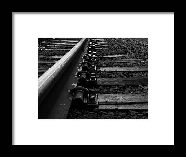 Dreamer By Design Photography Framed Print featuring the photograph Railroad Tracks bw by Kami McKeon