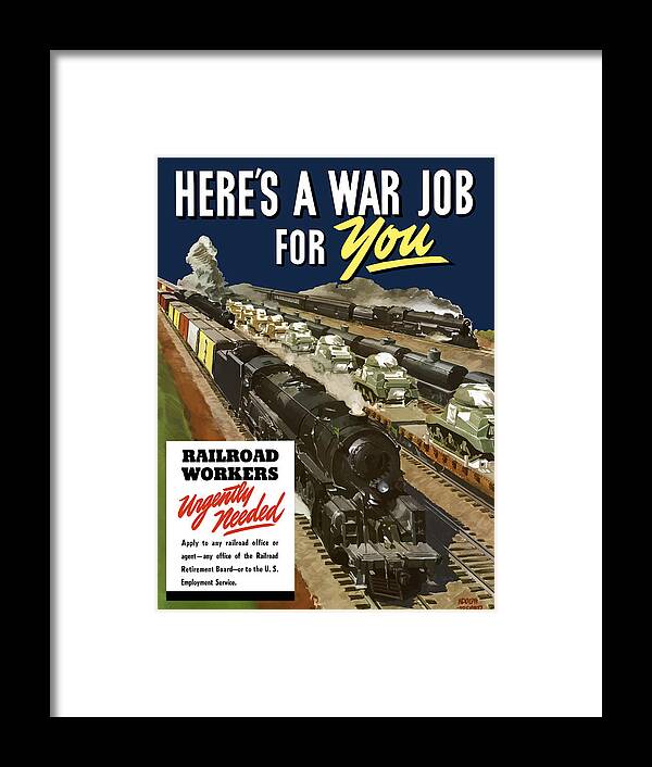 Trains Framed Print featuring the painting Railroad Workers Urgently Needed by War Is Hell Store