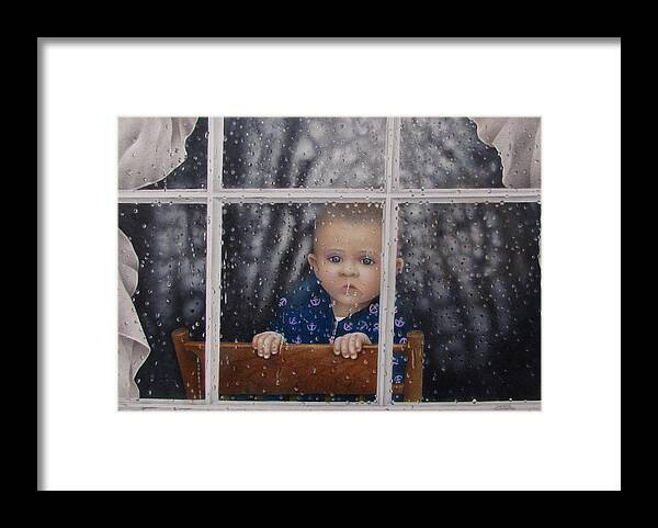 Children Art Framed Print featuring the drawing Rain Check by Pamela Clements