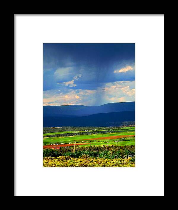 Spring Rain Of The Uncompaghre Mountain Range Southwest Colorado. Framed Print featuring the digital art Rain over the Uncompaghre by Annie Gibbons