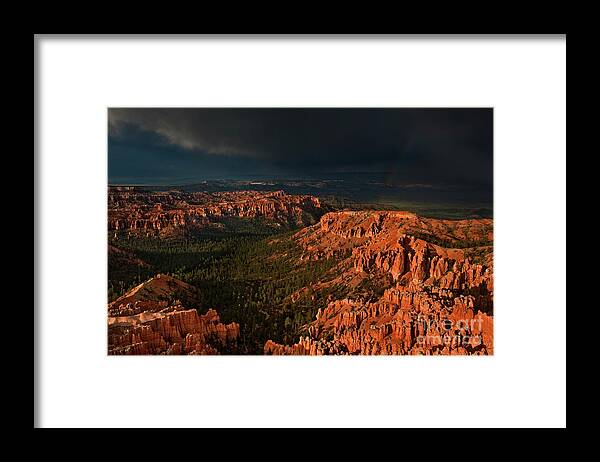 North America Framed Print featuring the photograph Rainbow And Thunderstorm Bryce Canyon National Park Utah by Dave Welling