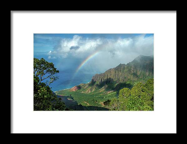 Landscape Framed Print featuring the photograph Rainbow at Kalalau Valley by James Eddy