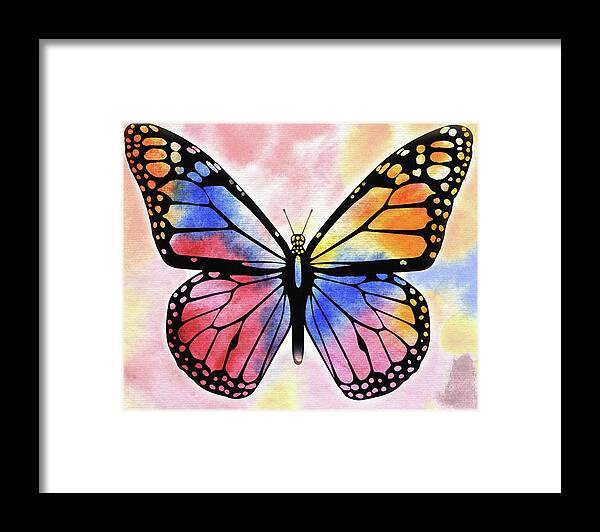 Rainbow Butterfly Framed Print featuring the painting Rainbow Butterfly by Irina Sztukowski
