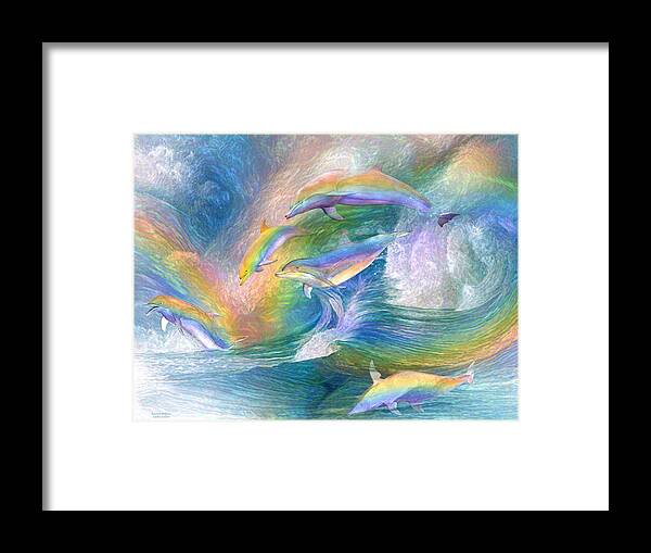 Carol Cavalaris Framed Print featuring the mixed media Rainbow Dolphins by Carol Cavalaris