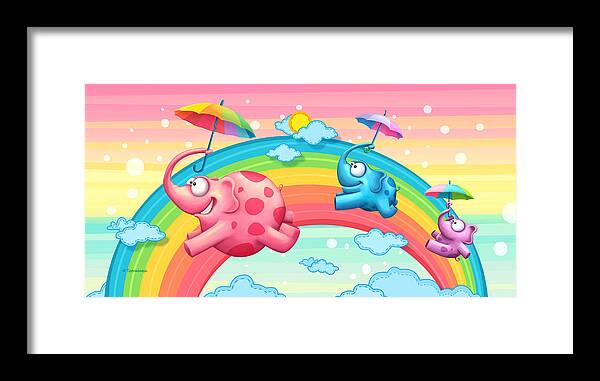 Funny Framed Print featuring the digital art Rainbow Elephants by Tooshtoosh