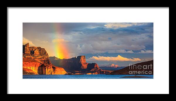 Photography Framed Print featuring the photograph Rainbow in the Padre Bay, Lake Powell by Henk Meijer Photography