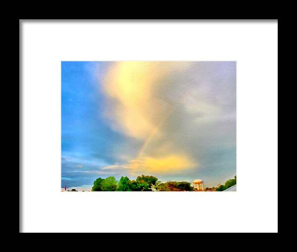 Rainbow Framed Print featuring the painting Rainbow in the Suburbs by Chris Montcalmo