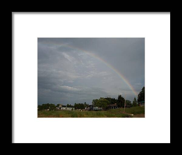 Rainbow Framed Print featuring the photograph Rainbow Over Beach Cottages by Michelle Miron-Rebbe