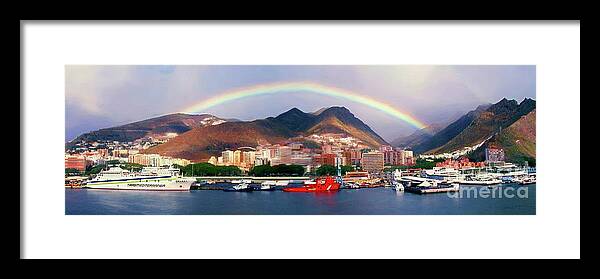 Spain Framed Print featuring the photograph Rainbow over Tenerife Panoramic by Sue Melvin