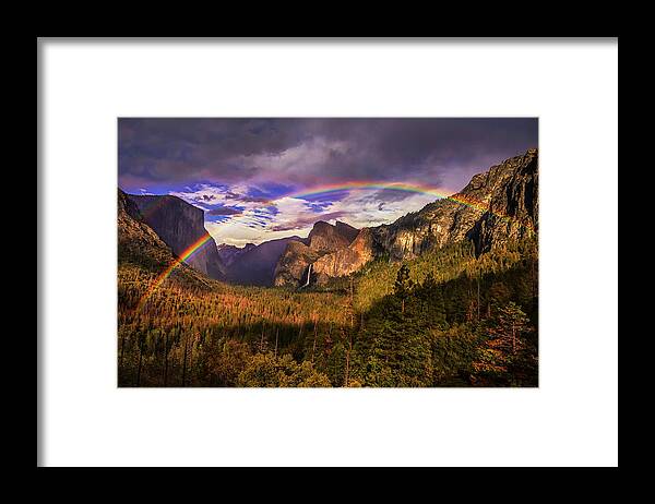 Yosemite Framed Print featuring the photograph Rainbow over Yosemite by Andrew Soundarajan