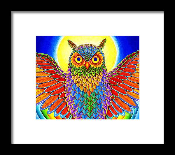 Owl Framed Print featuring the drawing Rainbow Owl by Rebecca Wang