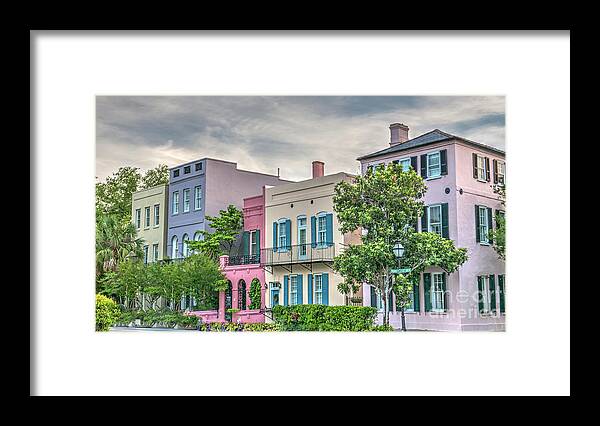 Rainbow Row Framed Print featuring the photograph Rainbow Row in Historic Downtown Charleston South Carolina by Dale Powell
