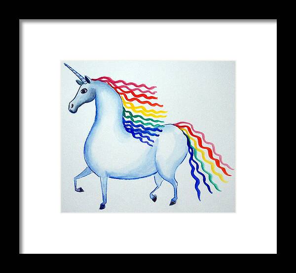 Unicorn Framed Print featuring the painting Rainbow Unicorn by Debbie Criswell