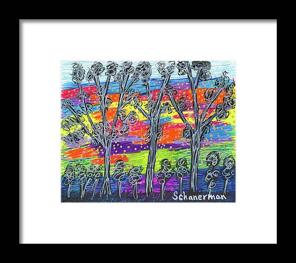 Original Drawing Framed Print featuring the drawing Rainbow Woods by Susan Schanerman