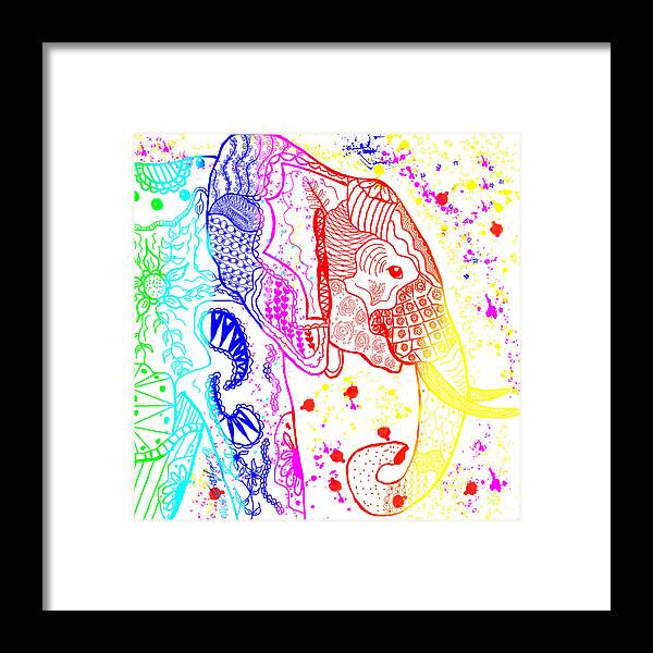 Zentangle Framed Print featuring the painting Rainbow Zentangle Elephant by Becky Herrera