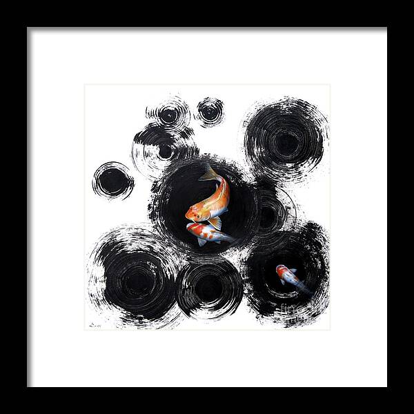 Koi Framed Print featuring the painting Raindrops Reveal by Sandi Baker