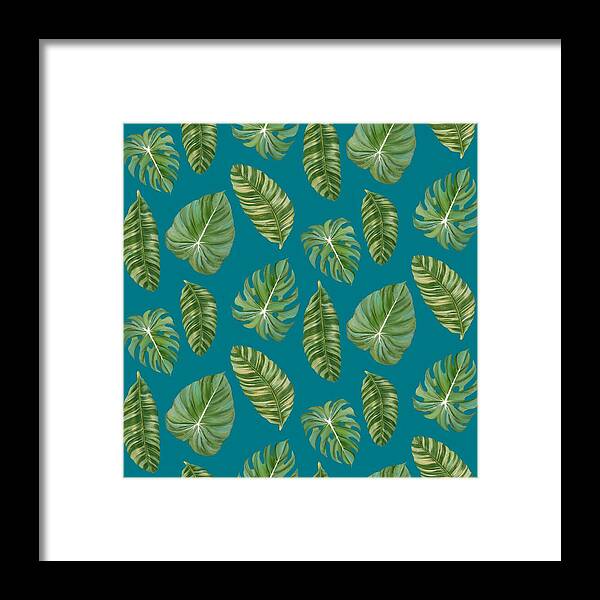 Tropical Framed Print featuring the painting Rainforest Resort - Tropical Leaves Elephant's Ear Philodendron Banana Leaf by Audrey Jeanne Roberts