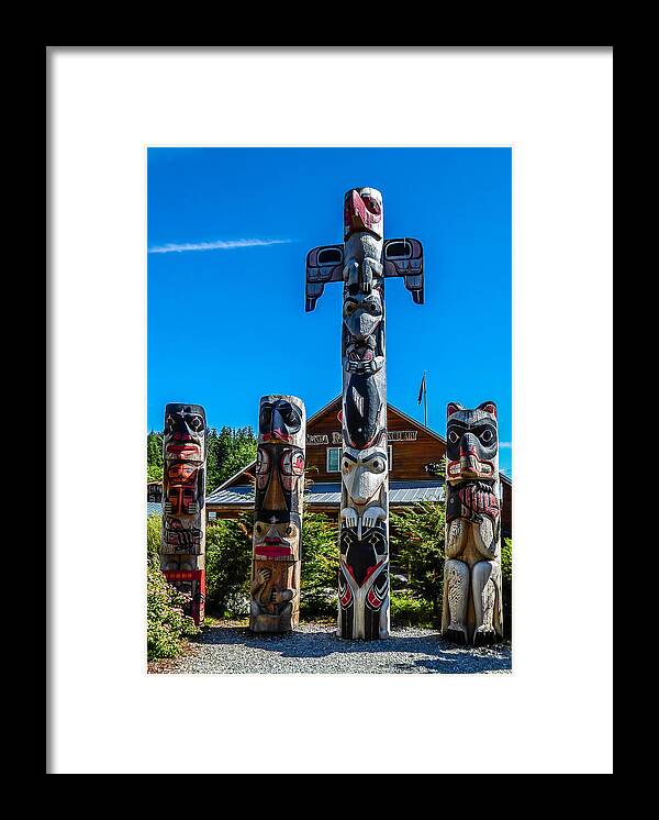 Alaska Framed Print featuring the photograph Rainforest Sanctuary Totems by Pamela Newcomb