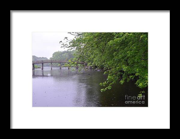 The Old Manse Framed Print featuring the photograph Raining Afternoon Along the Concord River by Leslie M Browning