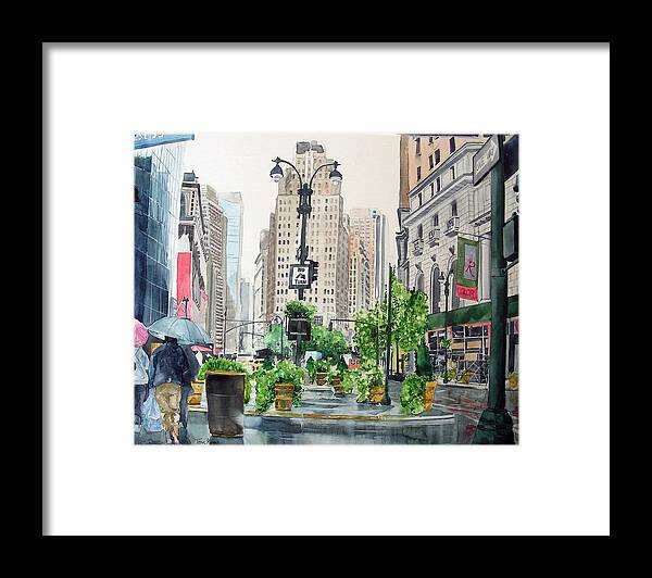 New York City Framed Print featuring the painting Rainy Day in New York by Tom Riggs