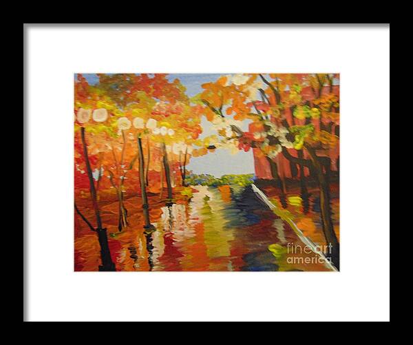 Impressionist Framed Print featuring the painting Rainy Fall Night by Saundra Johnson