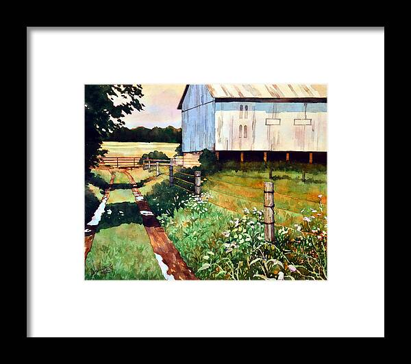 Farm Framed Print featuring the painting Rainy Farm Lane by Mick Williams
