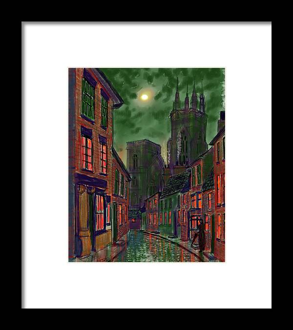 Ipad Painting Framed Print featuring the painting Rainy Night in Kirkgate by Glenn Marshall