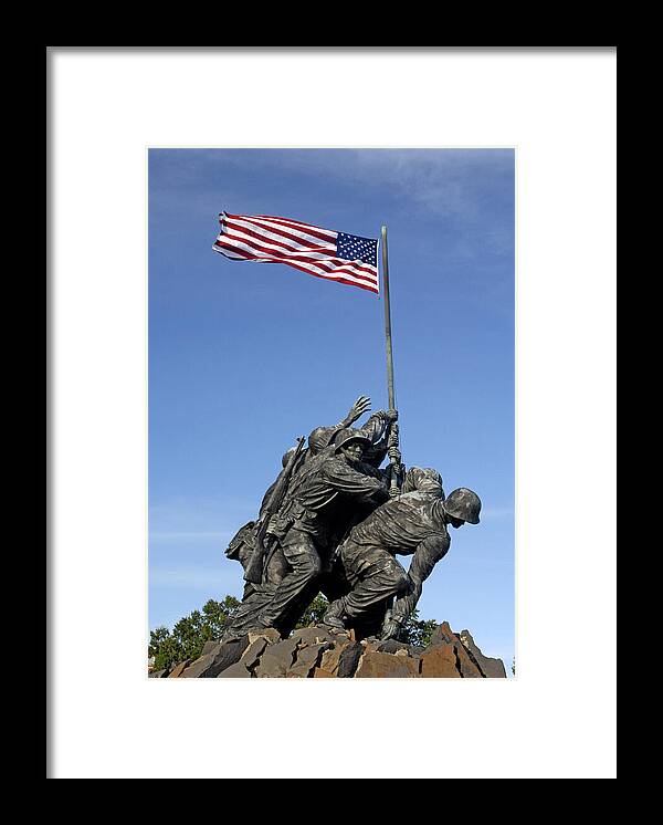 Marines Framed Print featuring the photograph Raising the flag on Iwo - 807 by Paul W Faust - Impressions of Light