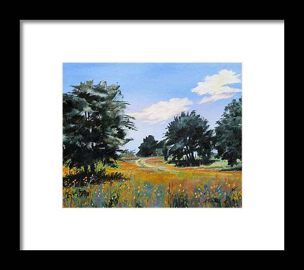 Texas Landscape Framed Print featuring the painting Ranch Road Near Bandera Texas by Adele Bower