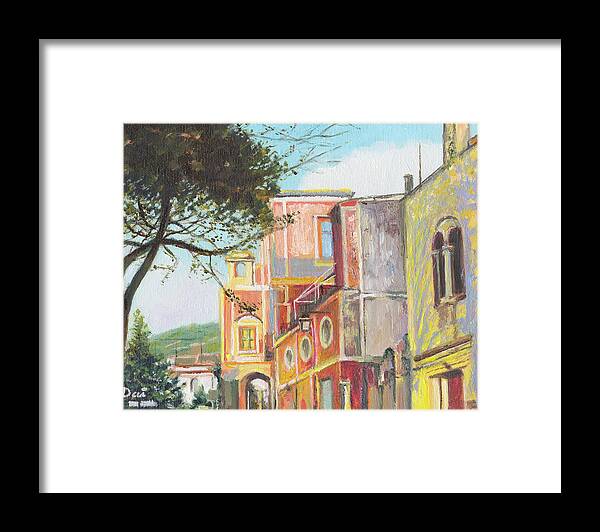 Coloured Buildings Framed Print featuring the painting Ravello Eclectic Architecture by Dai Wynn