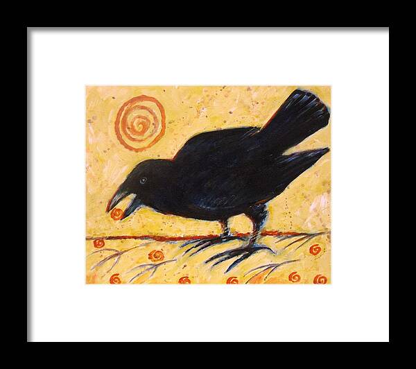 Bird Framed Print featuring the painting Raven Grazing by Carol Suzanne Niebuhr