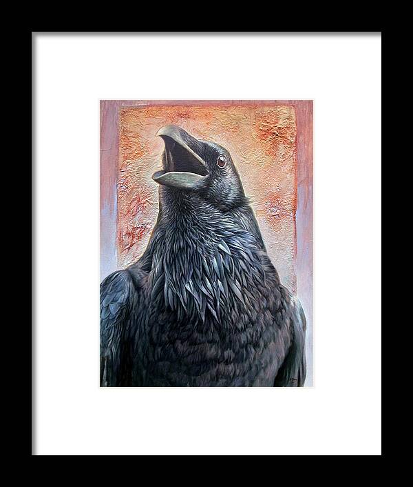 Raven Framed Print featuring the painting Raven by Hans Droog